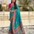 Blue viscose silk position print & zari weaving saree with contrast blouse piece