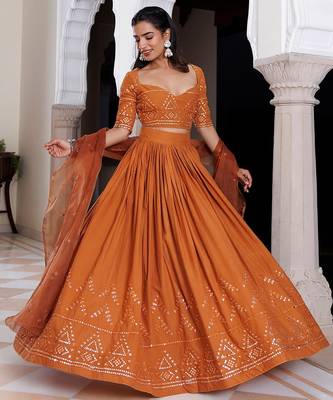 Mocha Bisque Brown Cotton Lehenga Set 1