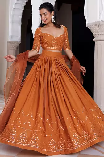 Mocha Bisque Brown Cotton Lehenga Set