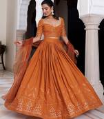 Mocha Bisque Brown Cotton Lehenga Set
