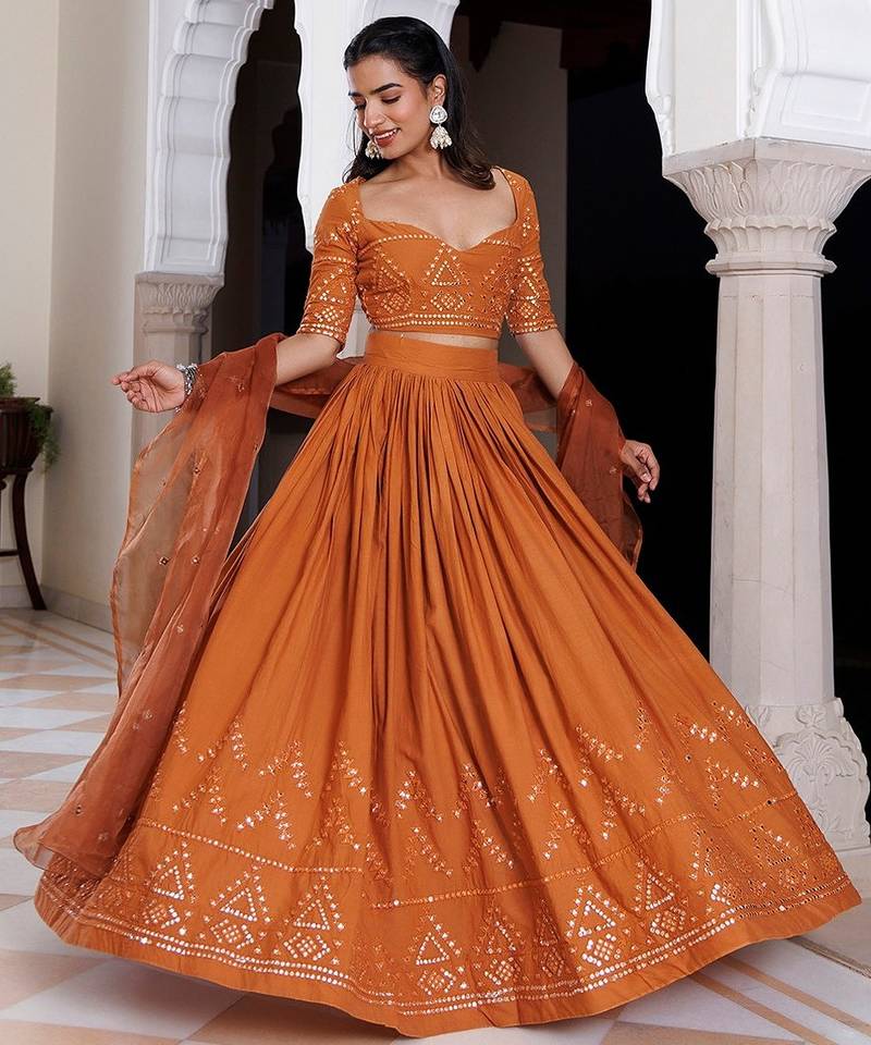 Mocha Bisque Brown Cotton Lehenga Set