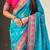 Blue viscose silk position print & zari weaving saree with contrast blouse piece