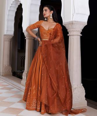 Mocha Bisque Brown Cotton Lehenga Set 2
