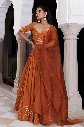 Mocha Bisque Brown Cotton Lehenga Set