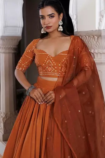 Mocha Bisque Brown Cotton Lehenga Set