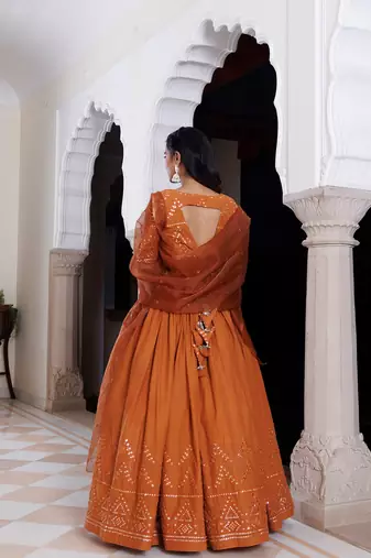 Mocha Bisque Brown Cotton Lehenga Set