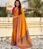 mustard viscose silk saree with zari pattern