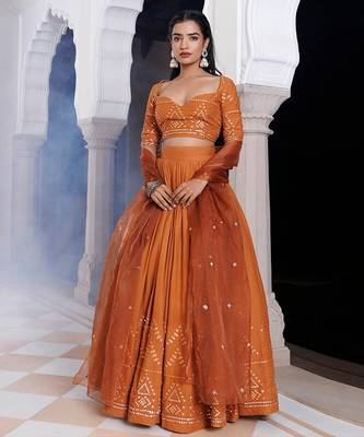 Mocha Bisque Brown Cotton Lehenga Set 5