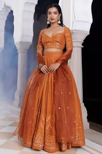Mocha Bisque Brown Cotton Lehenga Set