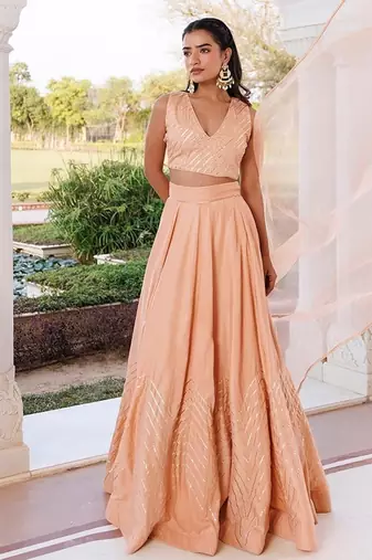 Coral Sand Silk Lehenga Set