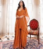 Rustic Brown Cotton Embroidered Garara Set