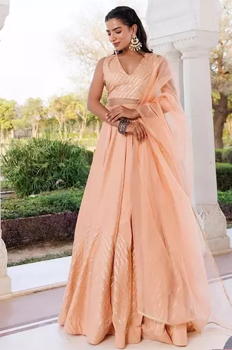 Coral Sand Silk Lehenga Set