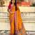 Mustard viscose silk position print & zari weaving saree with contrast blouse piece