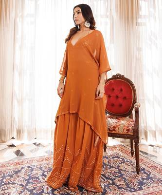 Rustic Brown Cotton Embroidered Garara Set 3