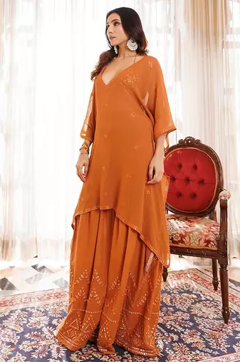 Rustic Brown Cotton Embroidered Garara Set