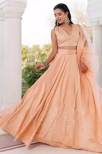 Coral Sand Silk Lehenga Set