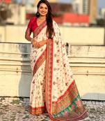 white viscose silk saree with zari pattern