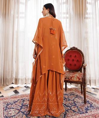 Rustic Brown Cotton Embroidered Garara Set 4