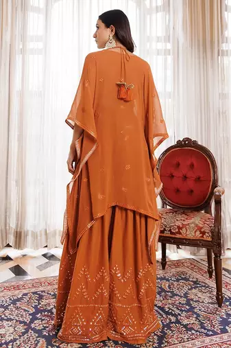 Rustic Brown Cotton Embroidered Garara Set