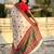 White viscose silk position print & zari weaving saree with contrast blouse piece