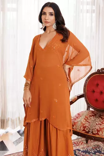 Rustic Brown Cotton Embroidered Garara Set