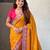 Mustard viscose silk position print & zari weaving saree with contrast blouse piece