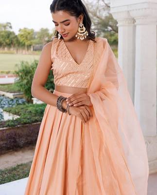 Coral Sand Silk Lehenga Set 5