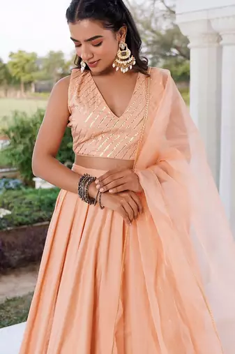 Coral Sand Silk Lehenga Set