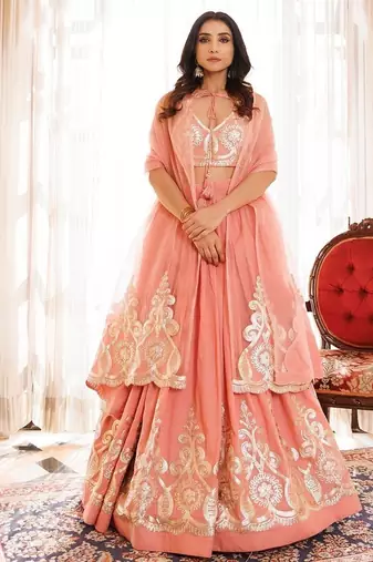 Peony Pink Cotton Embroidered Lehenga Set