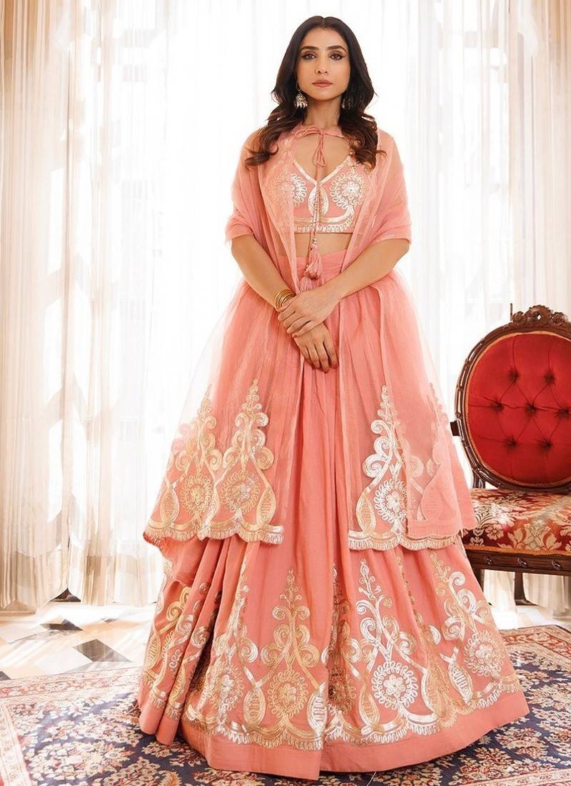 Peony Pink Cotton Embroidered Lehenga Set