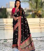 black viscose silk saree with zari pattern