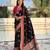 Black viscose silk position print & zari weaving saree with contrast blouse piece