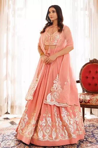 Peony Pink Cotton Embroidered Lehenga Set
