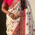 White viscose silk position print & zari weaving saree with contrast blouse piece