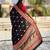 Black viscose silk position print & zari weaving saree with contrast blouse piece