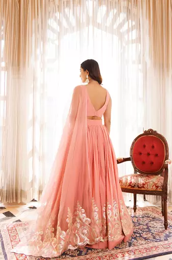 Peony Pink Cotton Embroidered Lehenga Set
