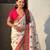 White viscose silk position print & zari weaving saree with contrast blouse piece