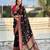 Black viscose silk position print & zari weaving saree with contrast blouse piece