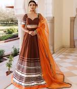 Brunette Brown and Orange Cotton Lehenga Set