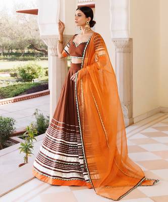 Brunette Brown and Orange Cotton Lehenga Set 2