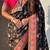 Black viscose silk position print & zari weaving saree with contrast blouse piece