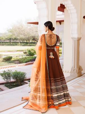 Brunette Brown and Orange Cotton Lehenga Set 4