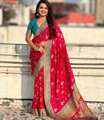 pink viscose silk saree with zari pattern