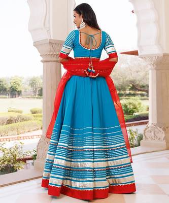 Palace Blue and Red Cotton Lehenga Set 2