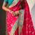 Pink viscose silk position print & zari weaving saree with contrast blouse piece