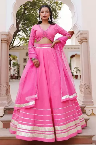 Pink Handwork Cotton Lehenga Set