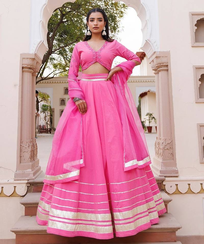 Pink Handwork Cotton Lehenga Set