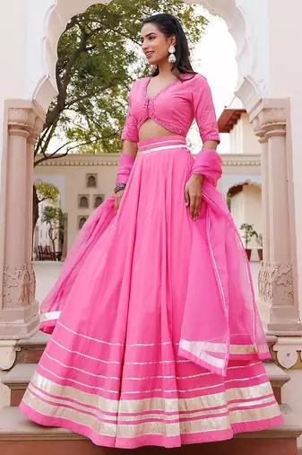 Pink Handwork Cotton Lehenga Set