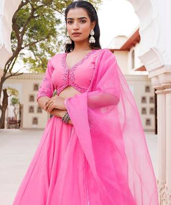 Pink Handwork Cotton Lehenga Set 3