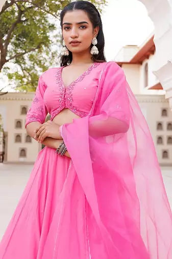 Pink Handwork Cotton Lehenga Set